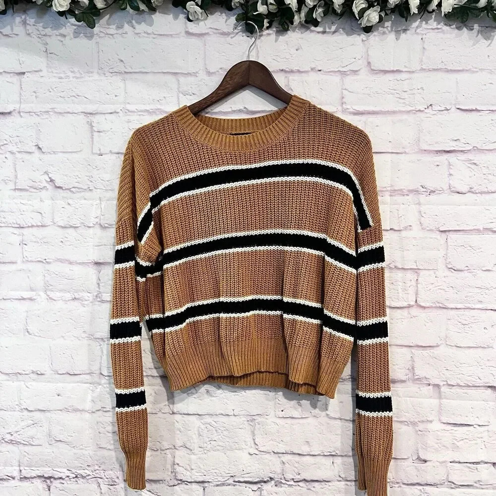 Ambiance Apparel Cropped Sweater Size Small Striped Knit Soft  Cotton‎ Blend